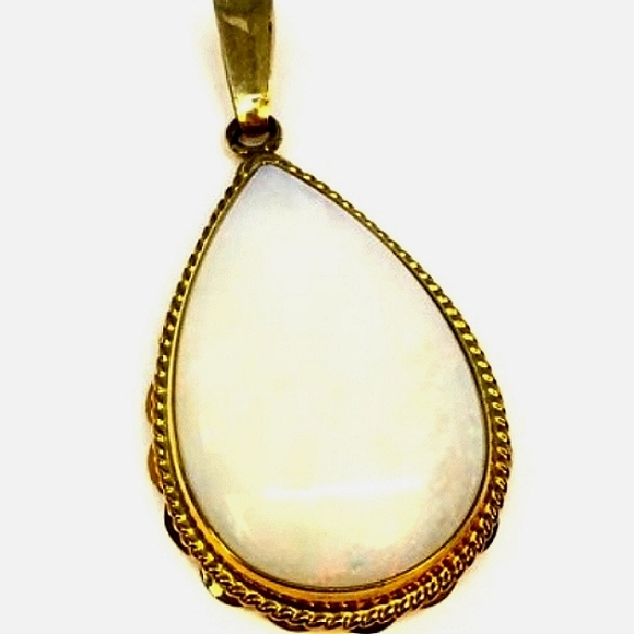14K Milk Fire Opal Jewelry - 14K Large Milk Fire Opal 25 x 16mm in Elegant Deco